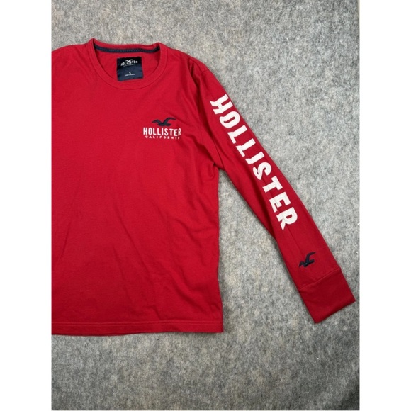 Hollister T-Shirt Men's Small Red Cotton Long Sleeve Spellout Crew Neck Pullover - Picture 4 of 7